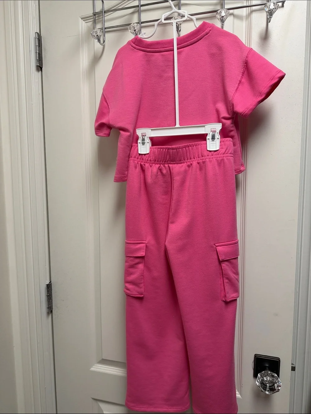 Little Girls Bearpaw Pink Crewneck Short Sleeve Sweatshirt with matching pants